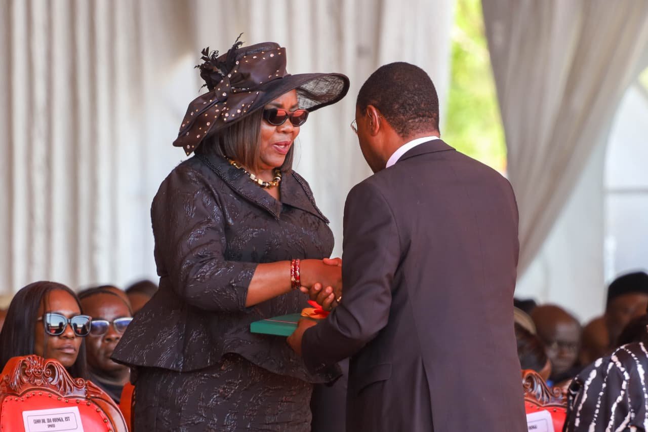 Speaker Wetang’ula hands over Raila’s Hansard record to Ida Odinga at Funeral Mass